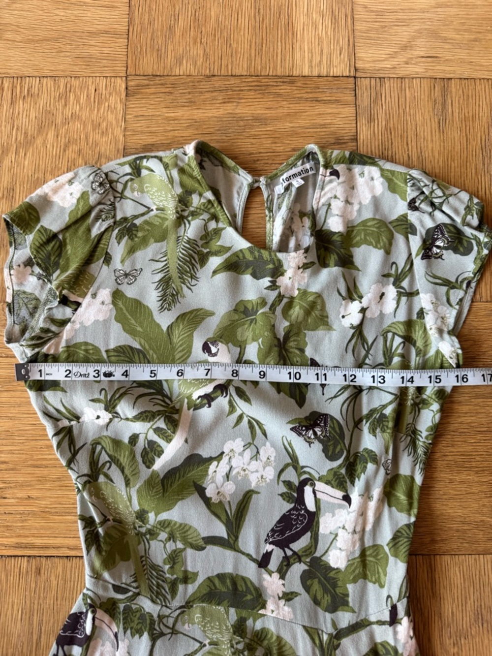 Reformation Gavin Dress Tropical Green Slit Open Back Parrots Birds Butterflies - Picture 9 of 11